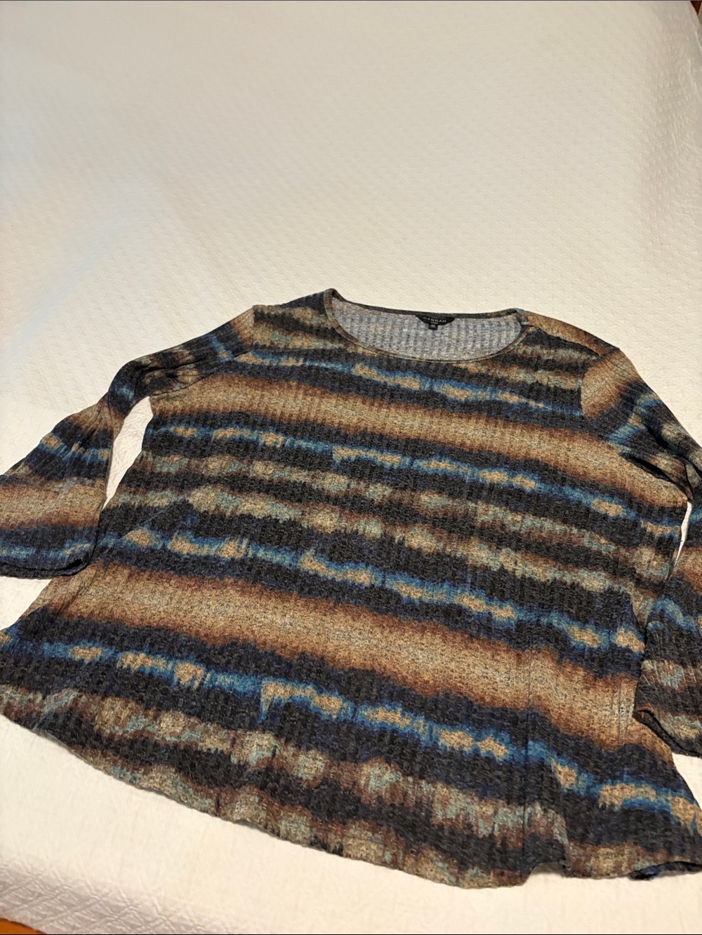 Hannah Striped Scoopneck Sweater in Brown, Blue and Black Tones